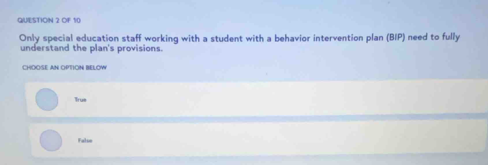 question 2 of 10 only special education staff working with a student wi…