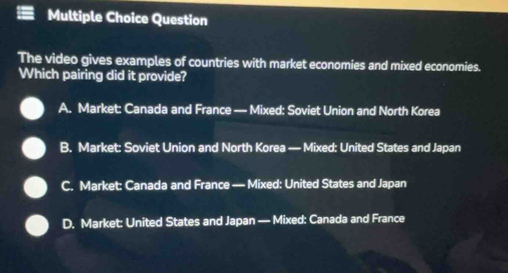 multiple choice question the video gives examples of countries with mar…