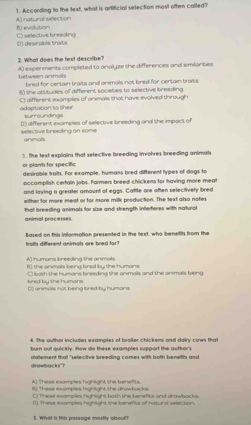 1. according to the text, what is artificial selection most often calle…