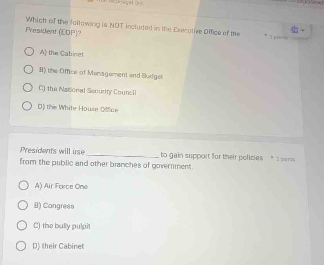 which of the following is not included in the executive office of the p…