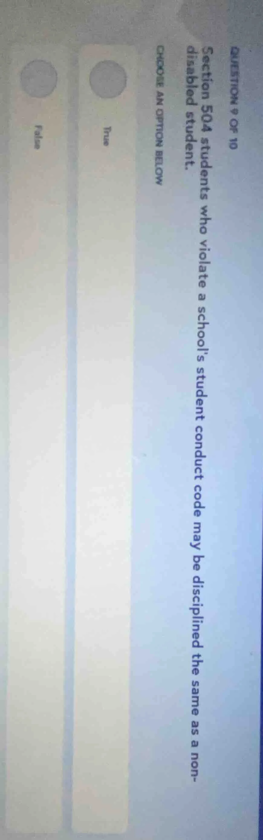 question 9 of 10 section 504 students who violate a schools student con…