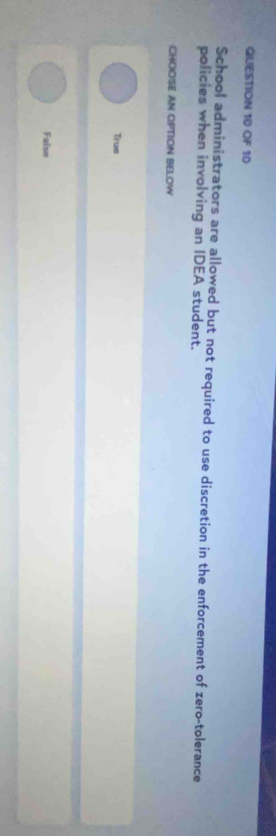 question 10 of 10 school administrators are allowed but not required to…
