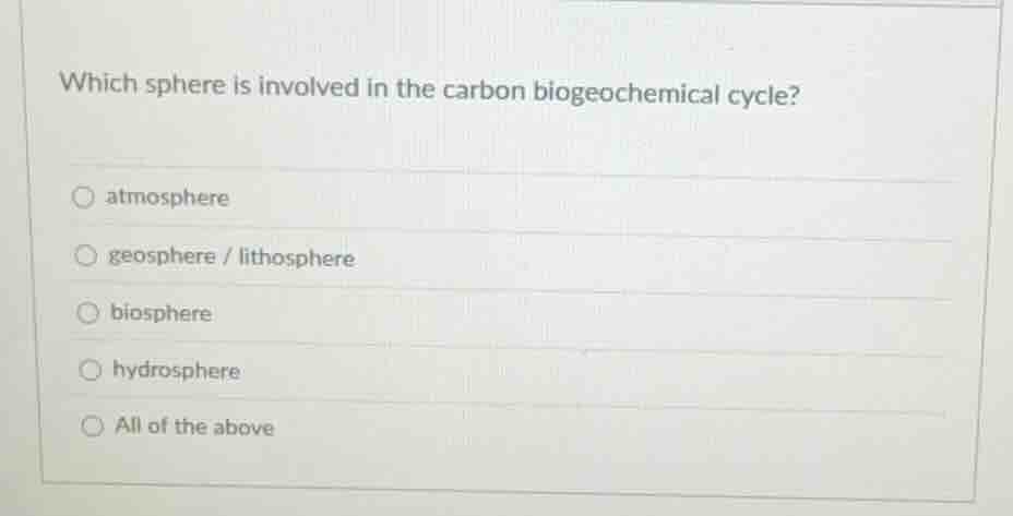 which sphere is involved in the carbon biogeochemical cycle? atmosphere…