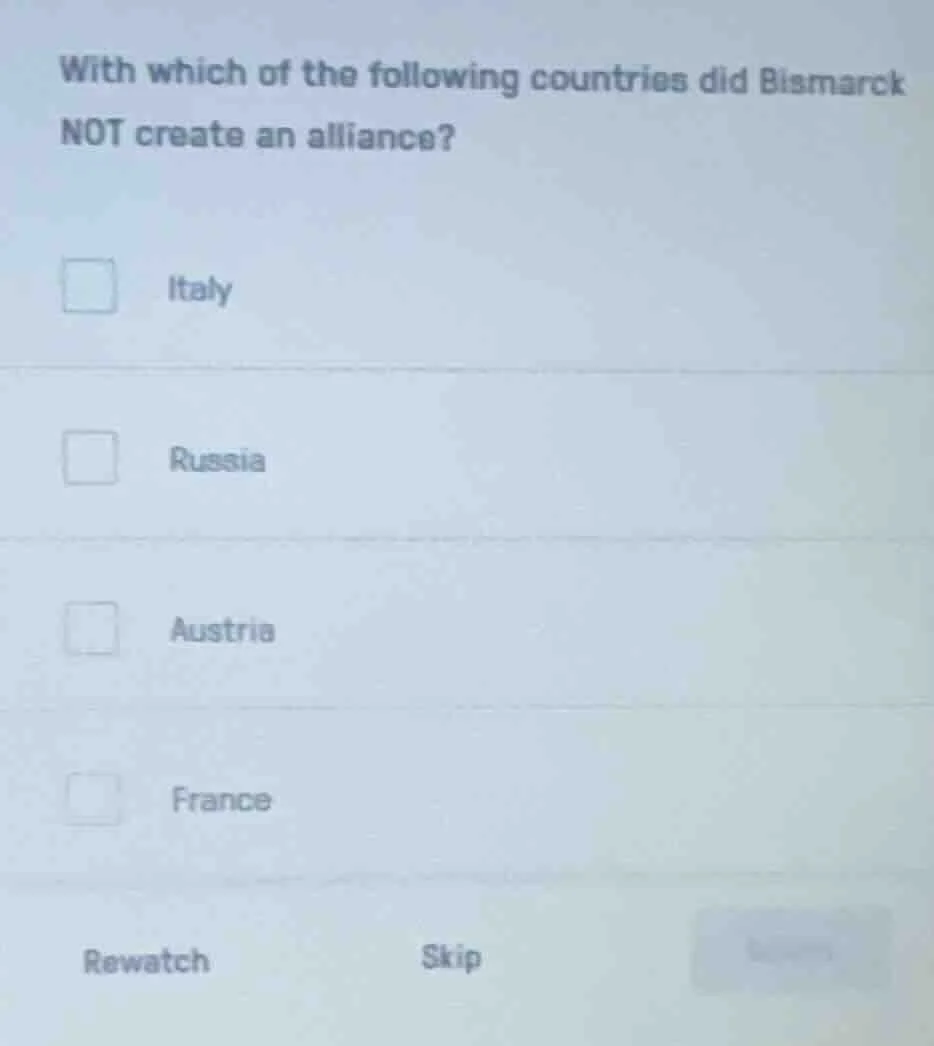 with which of the following countries did bismarck not create an allian…