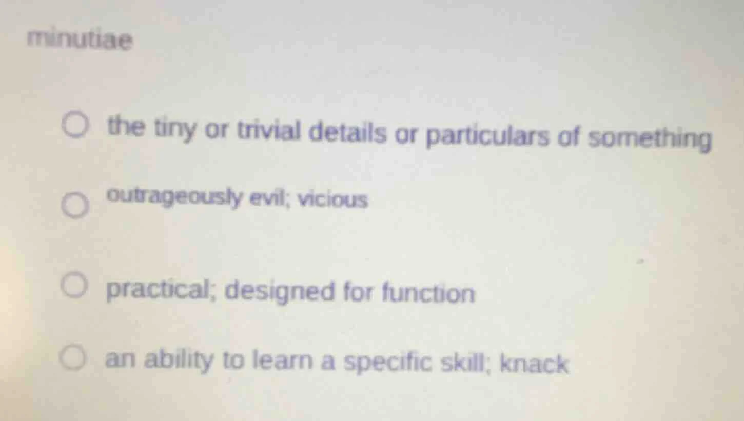 minutiae the tiny or trivial details or particulars of something outrag…