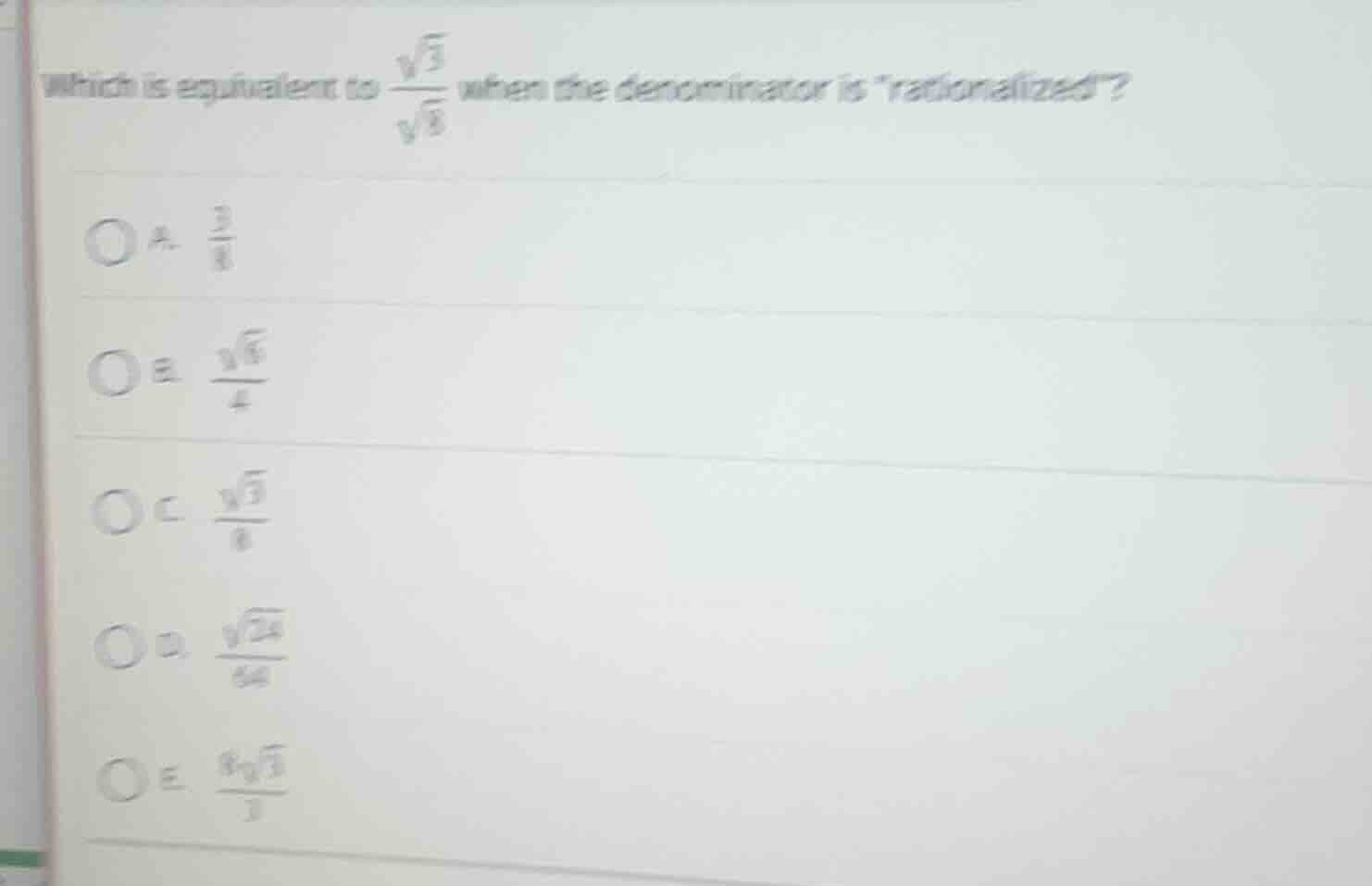which is equivalent to \\(\\frac{\\sqrt{3}}{\\sqrt{8}}\\) when the deno…