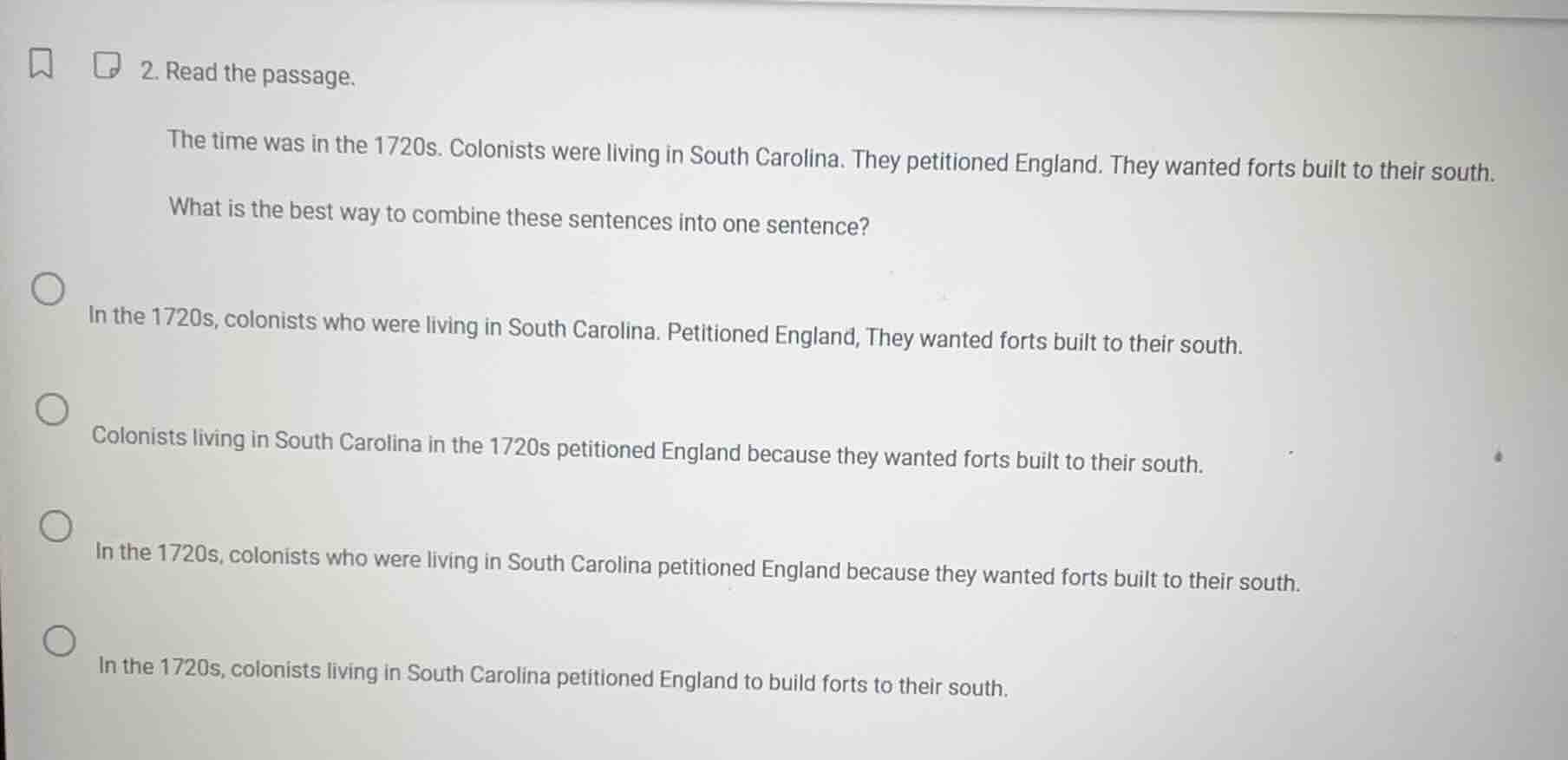2. read the passage. the time was in the 1720s. colonists were living i…