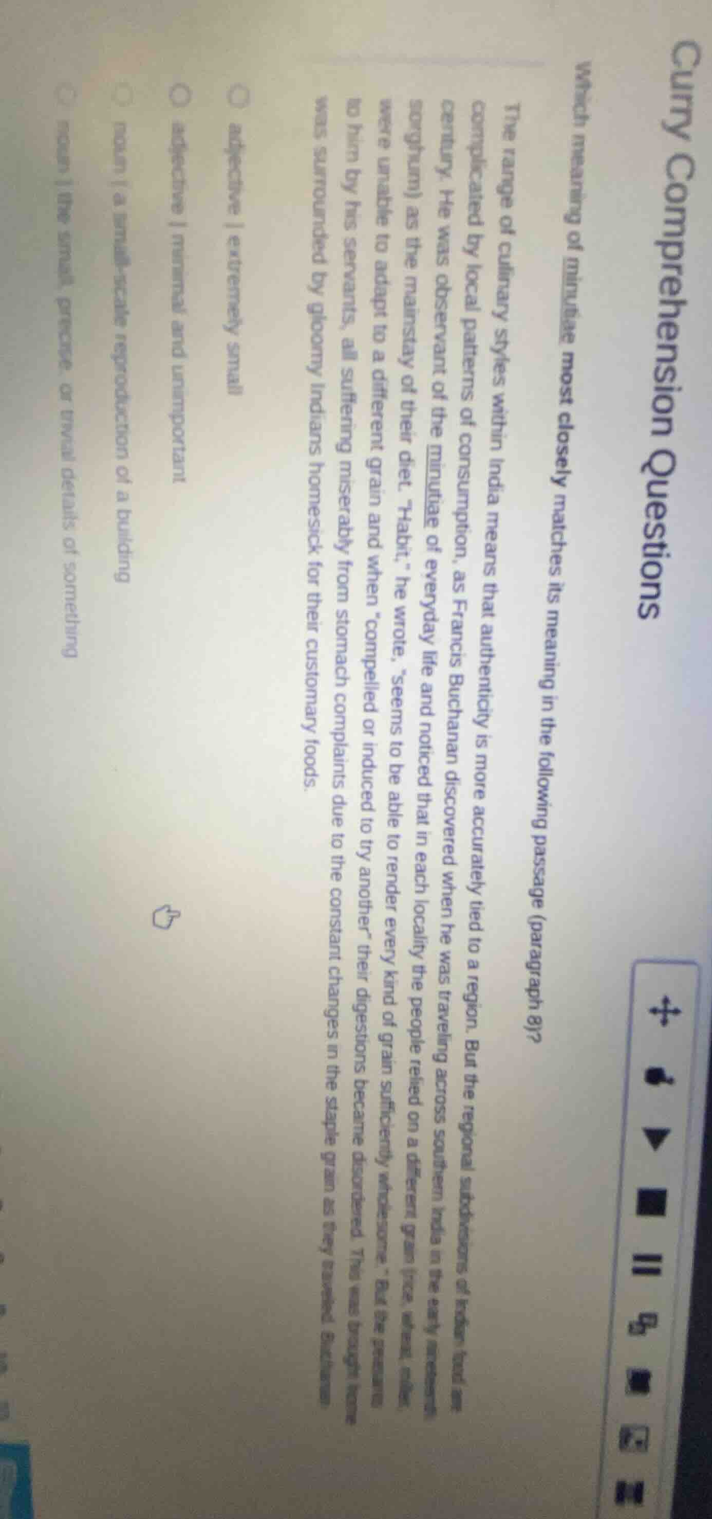 curry comprehension questions which meaning of minutiae most closely ma…