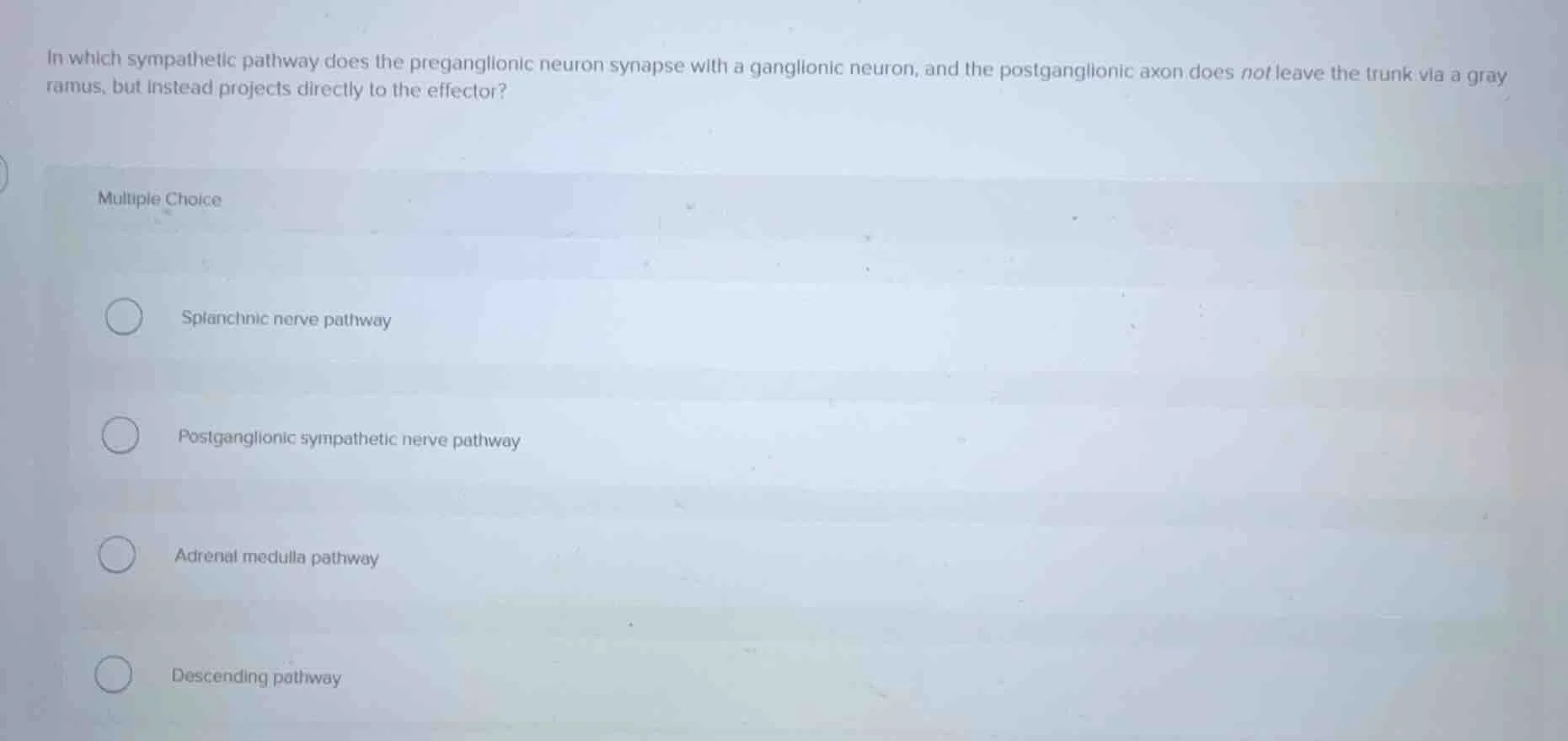 in which sympathetic pathway does the preganglionic neuron synapse with…