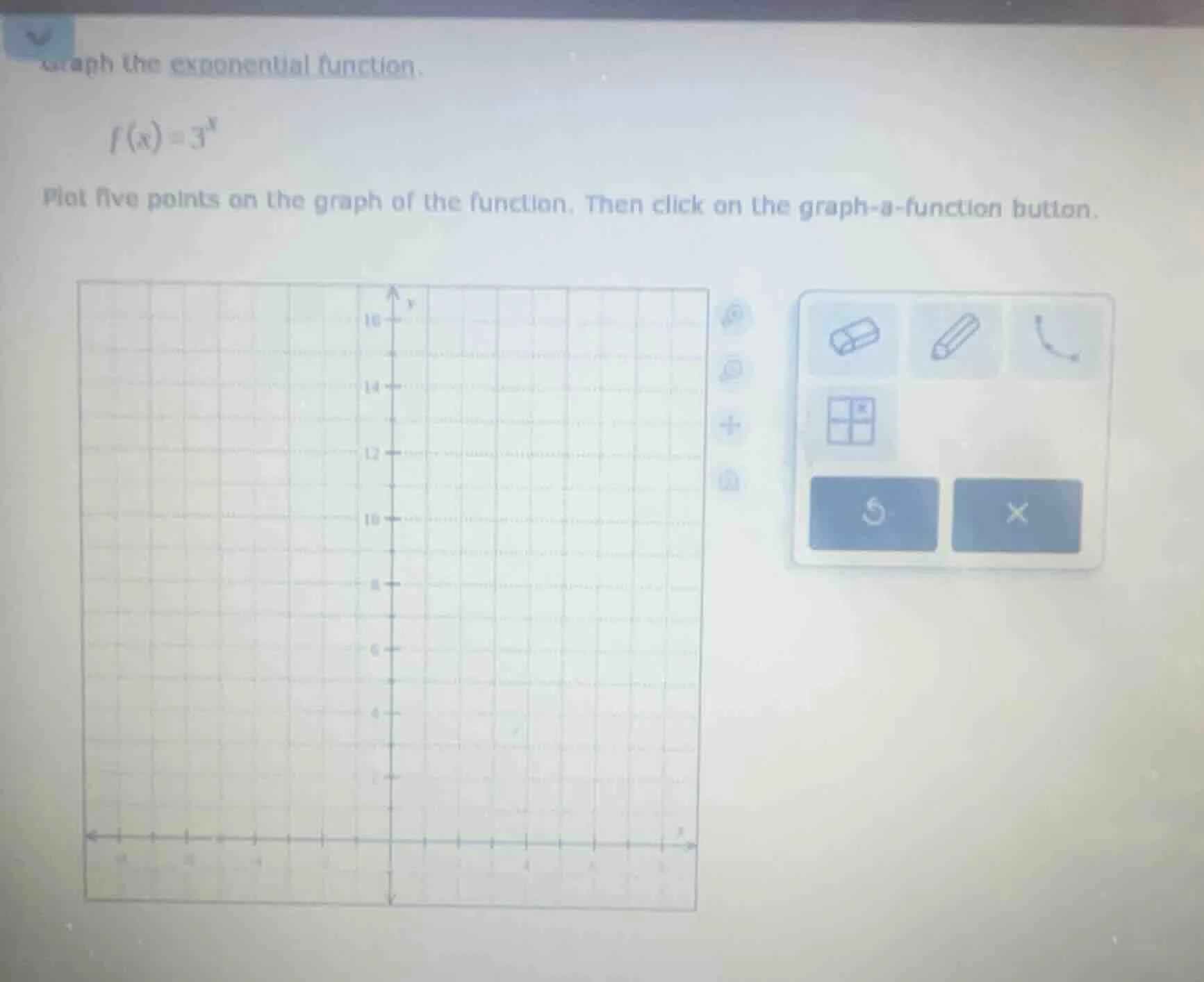 graph the exponential function. $f(x) = 3^x$ plot five points on the gr…