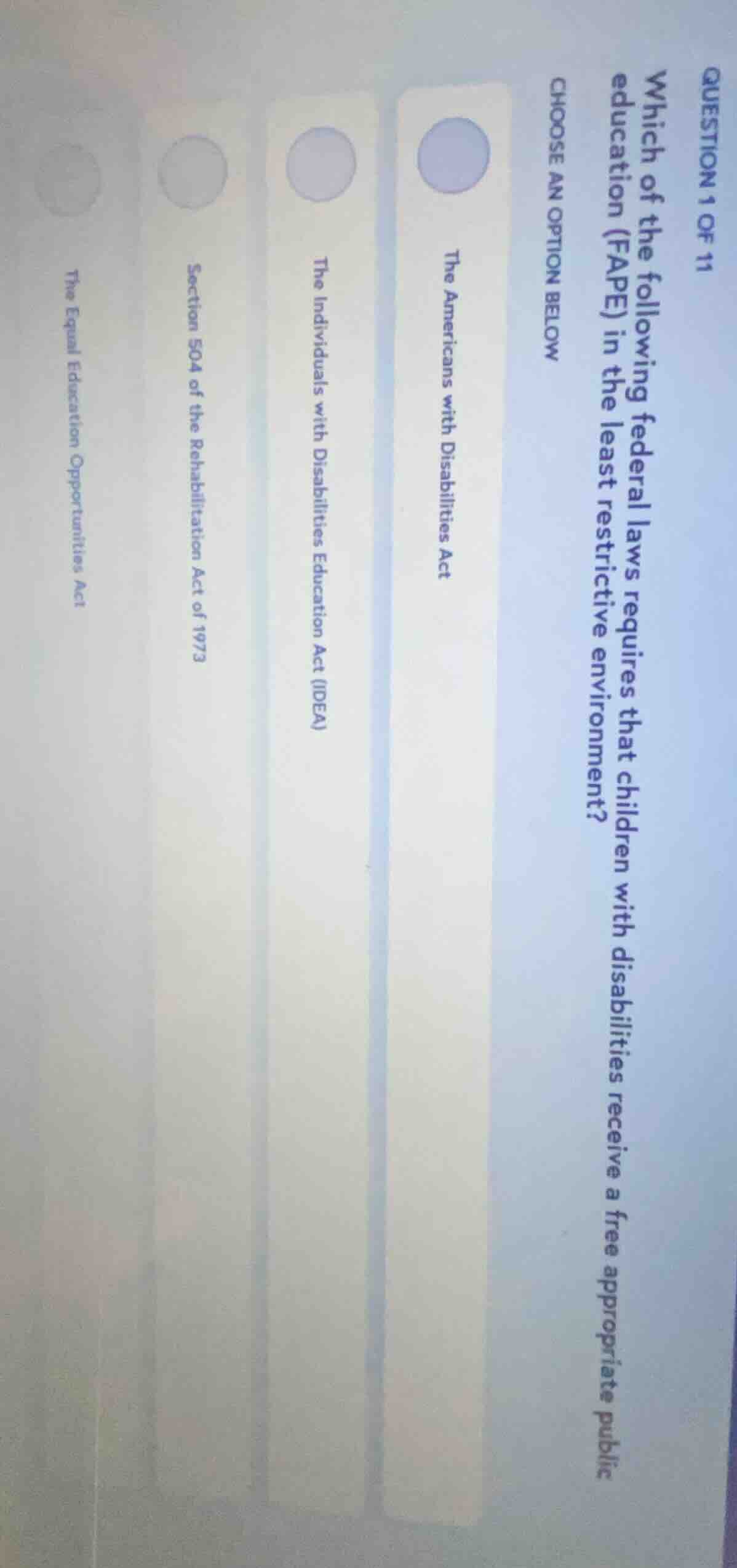 question 1 of 11 which of the following federal laws requires that chil…