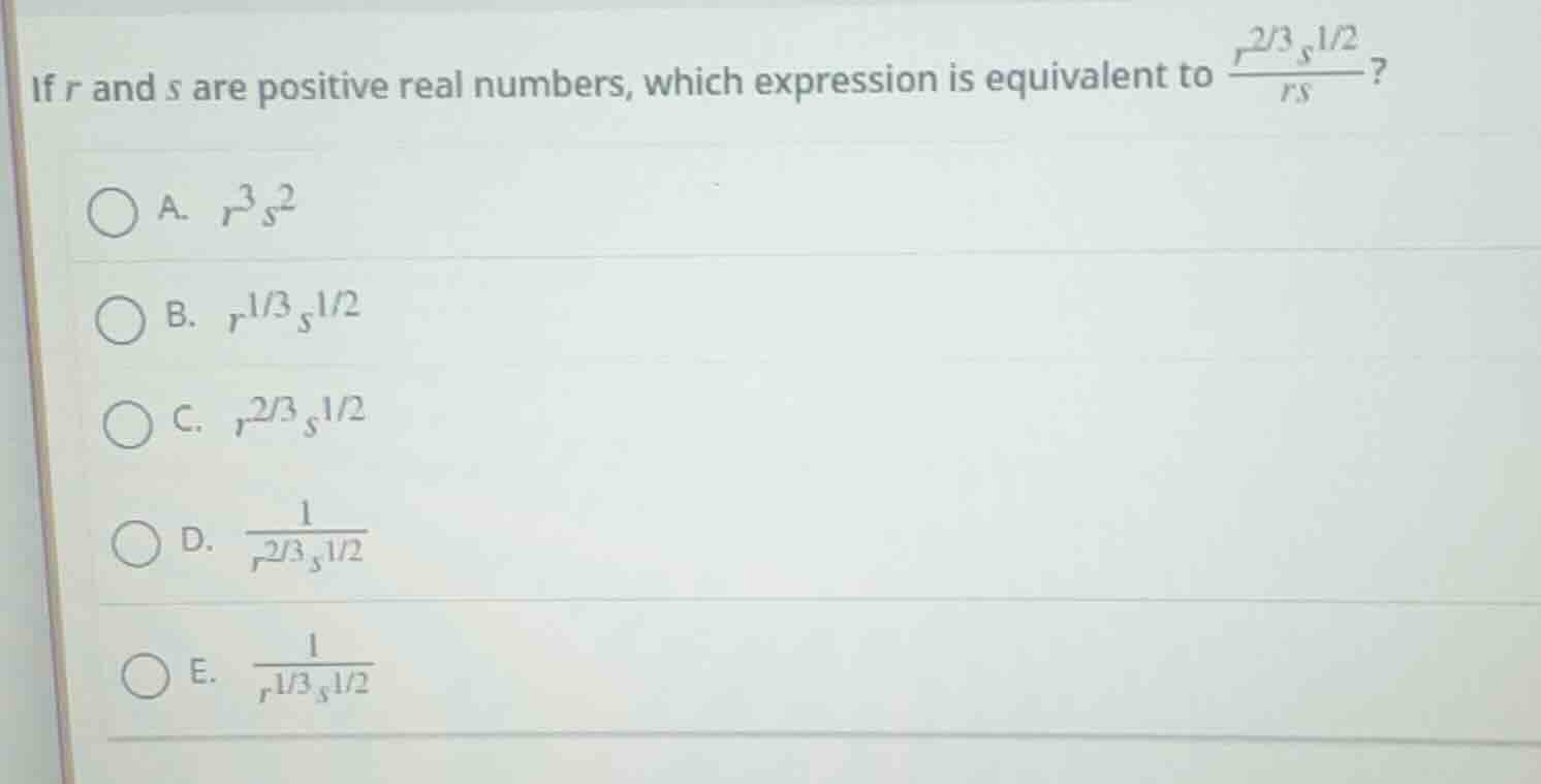 if r and s are positive real numbers, which expression is equivalent to…
