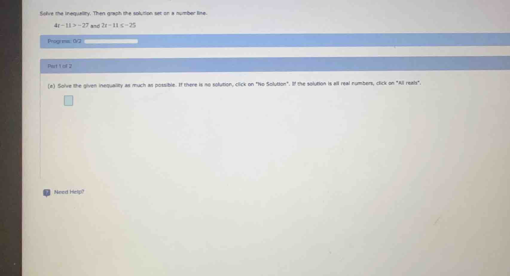 solve the inequality. then graph the solution set on a number line.\\(4…