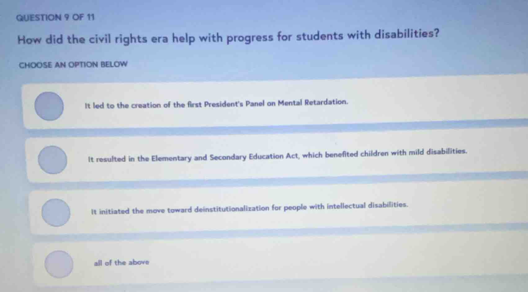 question 9 of 11 how did the civil rights era help with progress for st…