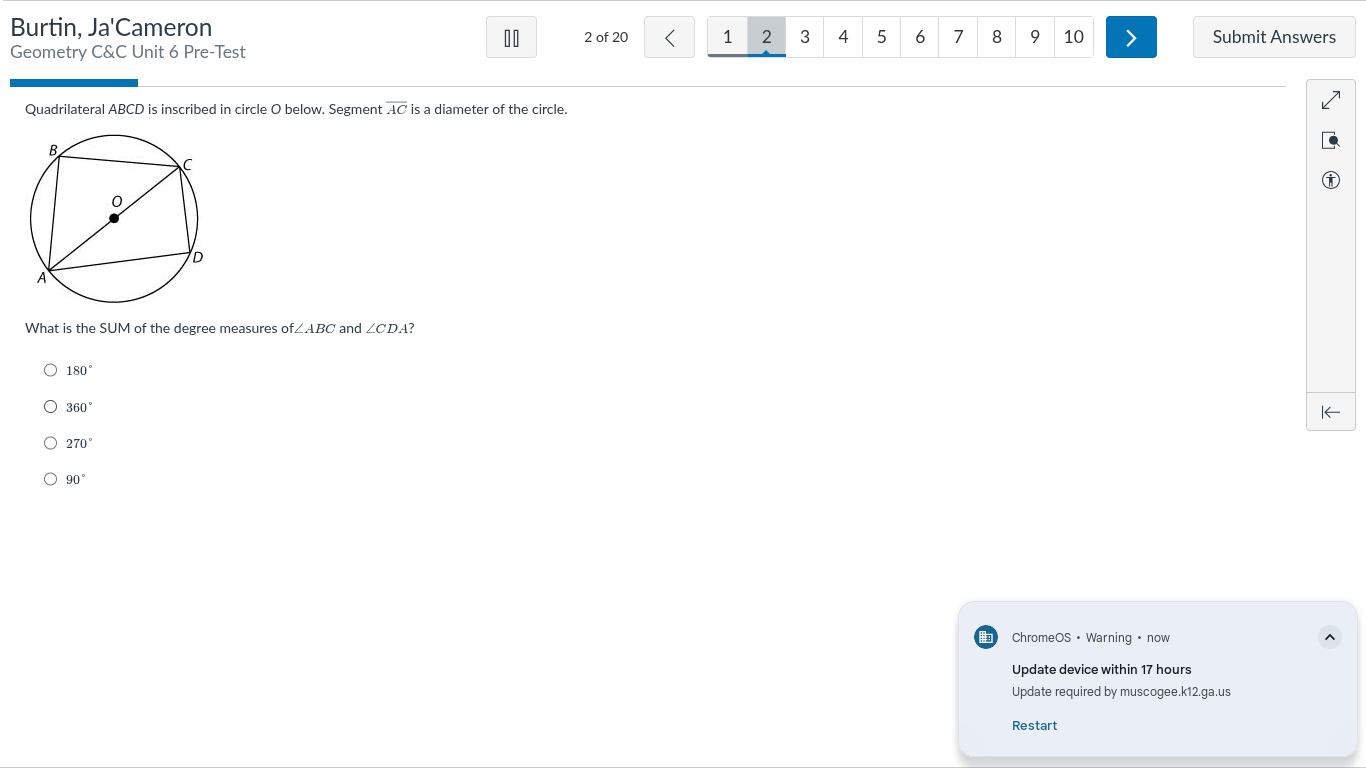 quadrilateral abcd is inscribed in circle o below. segment \\(\\overlin…