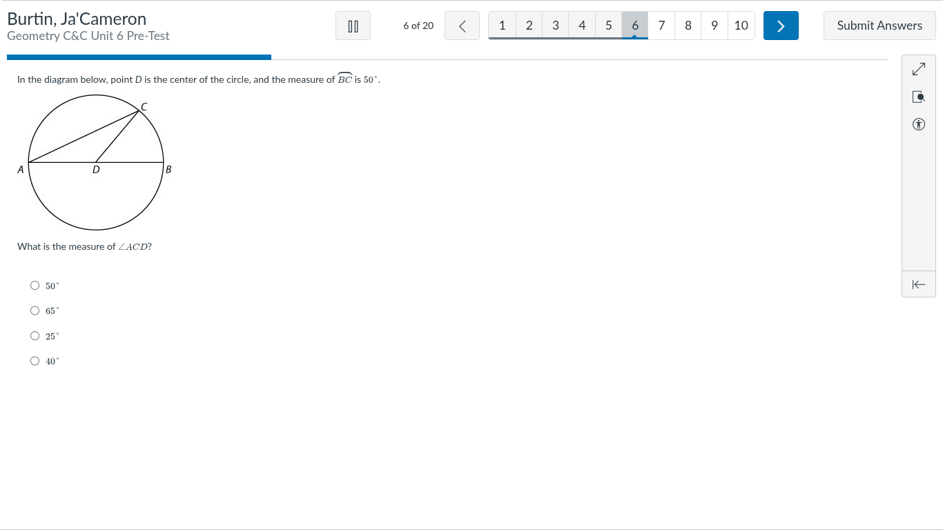in the diagram below, point d is the center of the circle, and the meas…