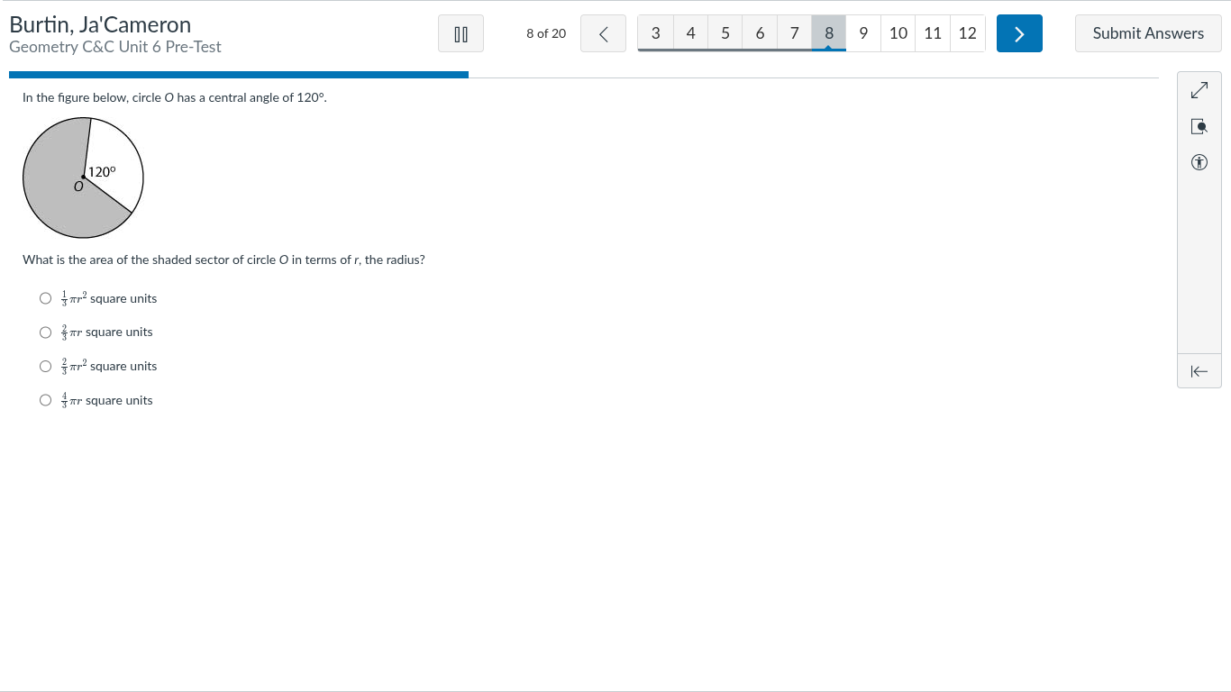 in the figure below, circle o has a central angle of 120°. what is the …