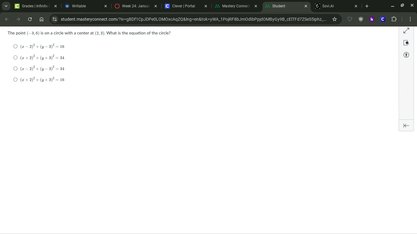 the point $(-3, 6)$ is on a circle with a center at $(2, 3)$. what is t…