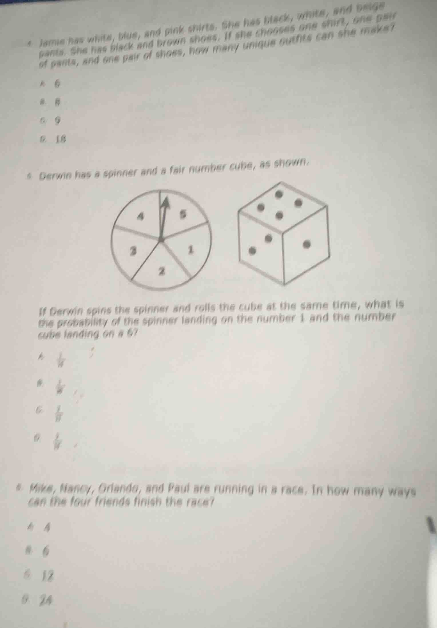 4. janna has white, blue, and pink shirts. she has black, white, and be…