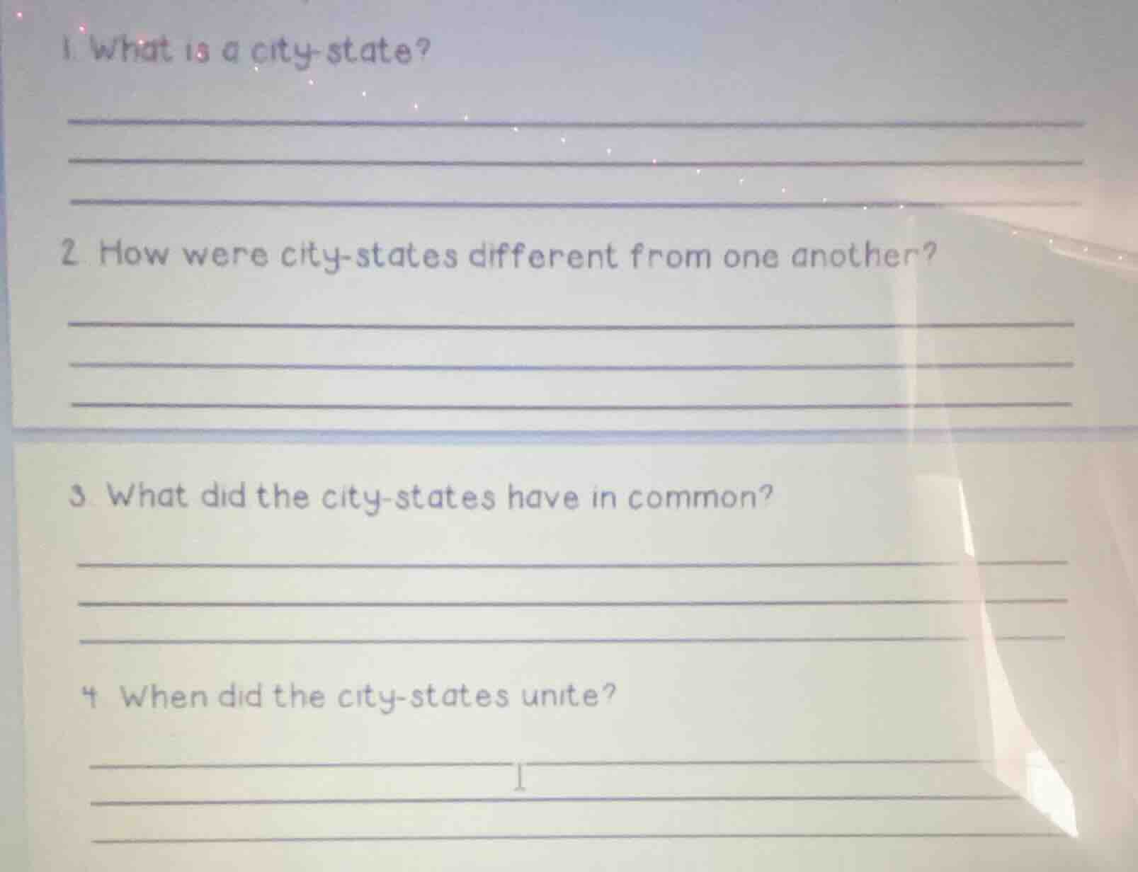 1. what is a city - state? 2. how were city - states different from one…