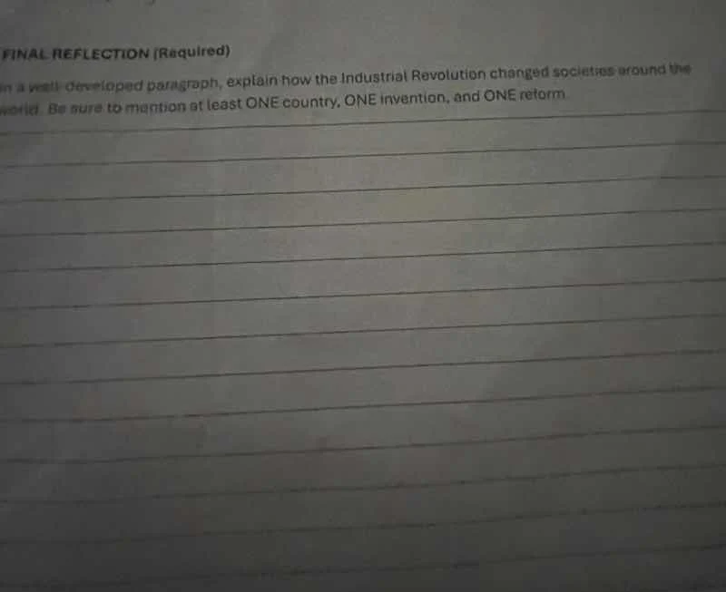 final reflection (required) in a well - developed paragraph, explain ho…