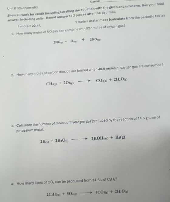 unit 6 stoichiometry name: show all work for credit including labeling …