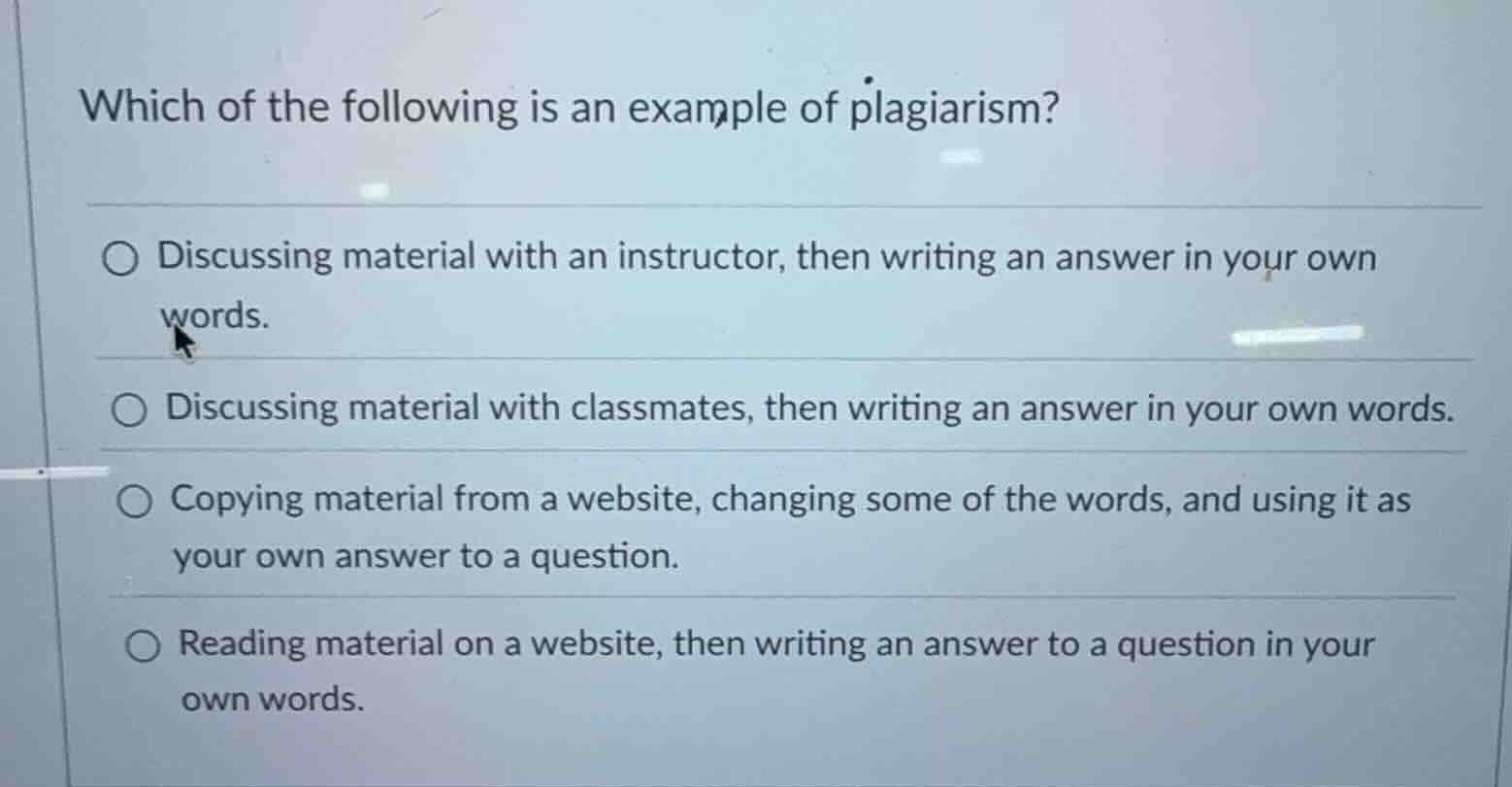 which of the following is an example of plagiarism? - discussing materi…