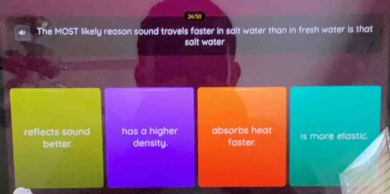 the most likely reason sound travels faster in salt water than in fresh…