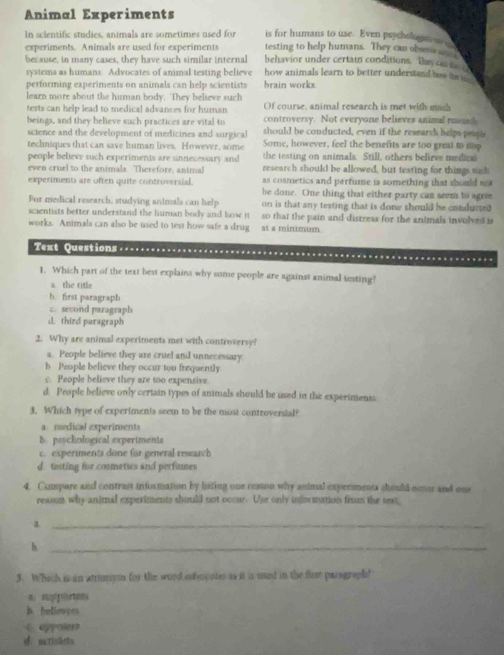 animal experiments in scientific studies, animals are sometimes used fo…