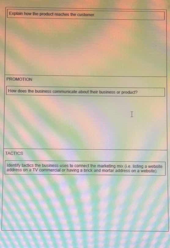 explain how the product reaches the customer promotion how does the bus…