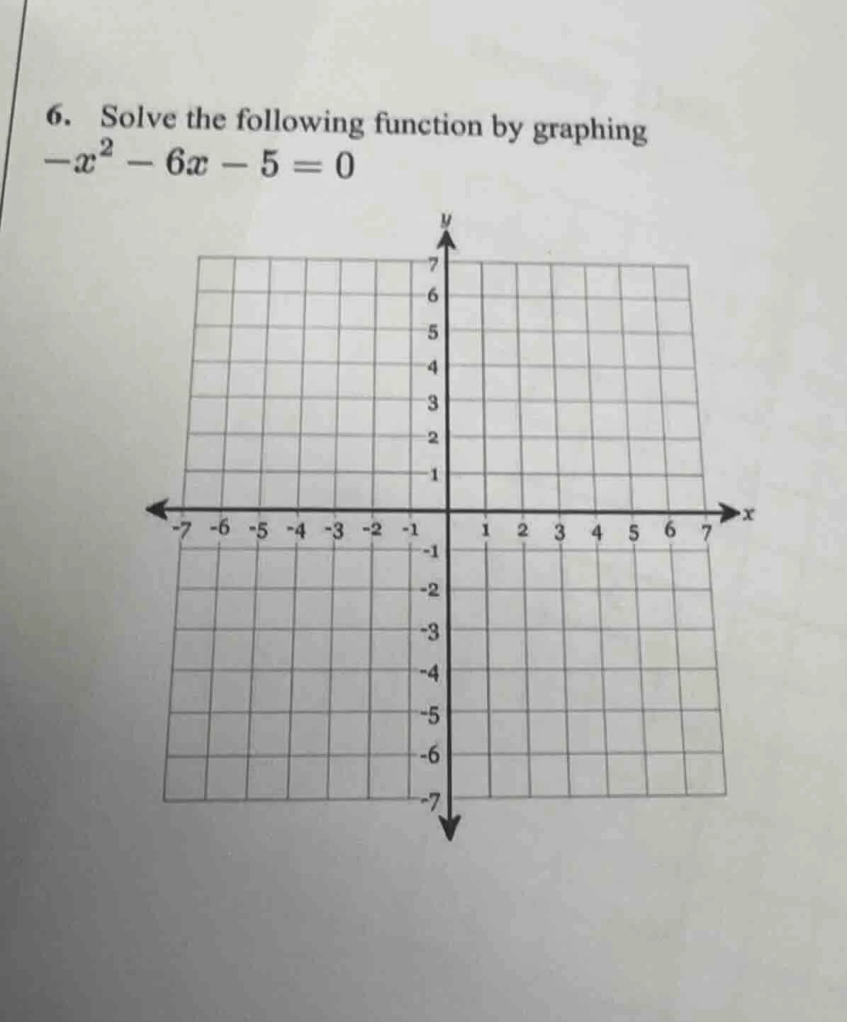 6. solve the following function by graphing $-x^2 - 6x - 5 = 0$