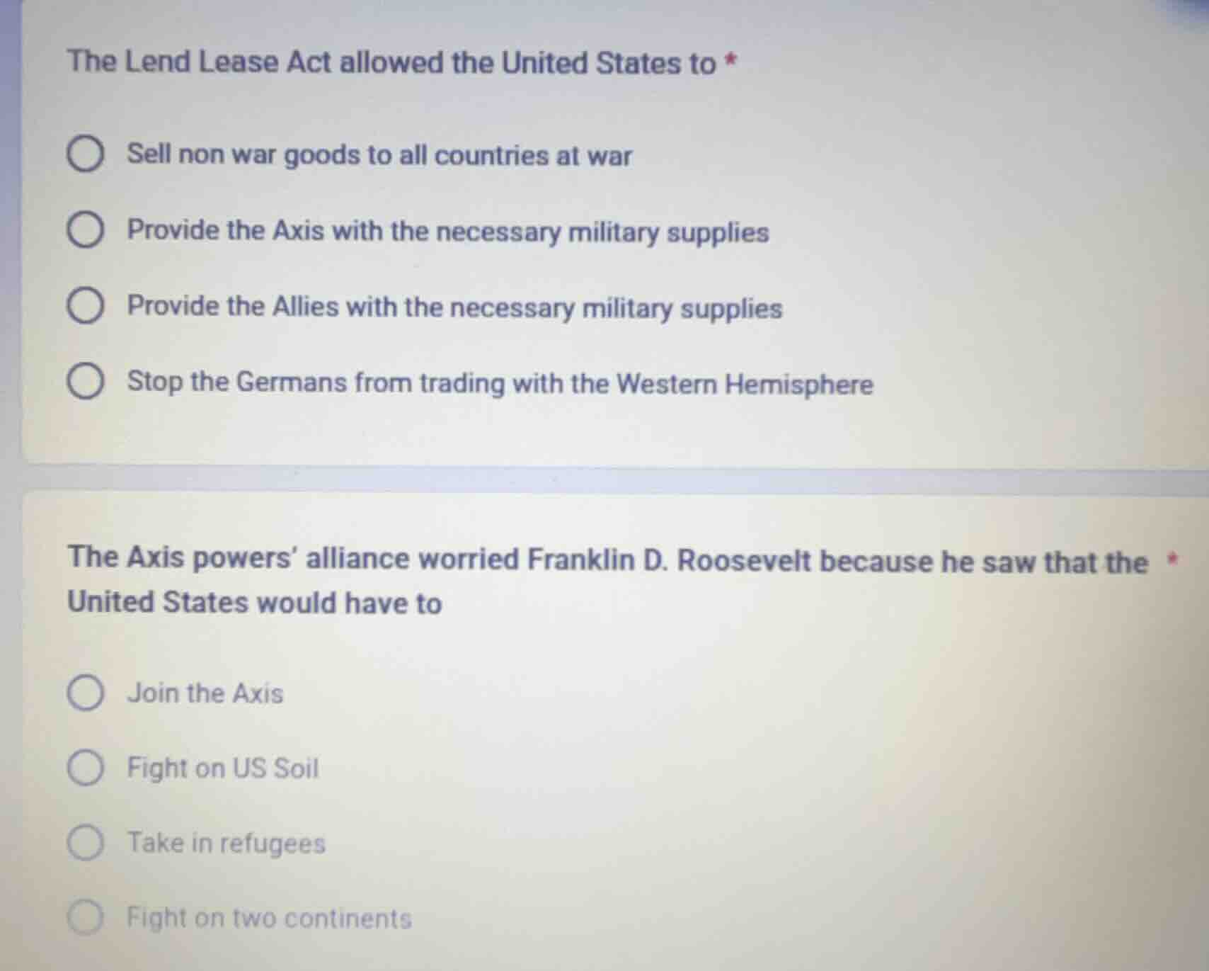 the lend lease act allowed the united states to * sell non war goods to…