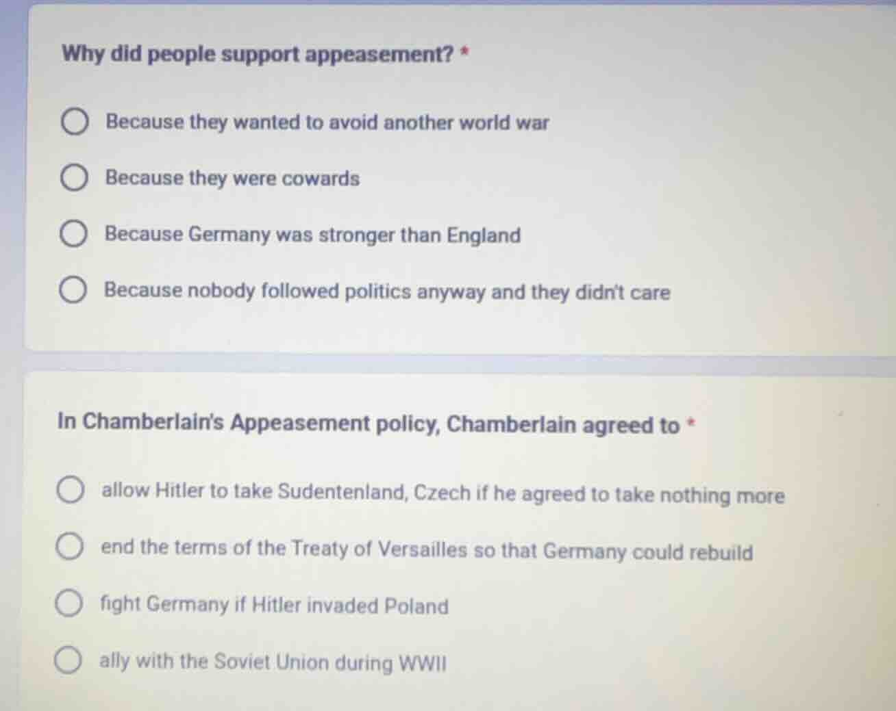 why did people support appeasement? * because they wanted to avoid anot…