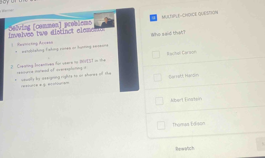 multiple-choice question who said that? rachel carson garrett hardin al…