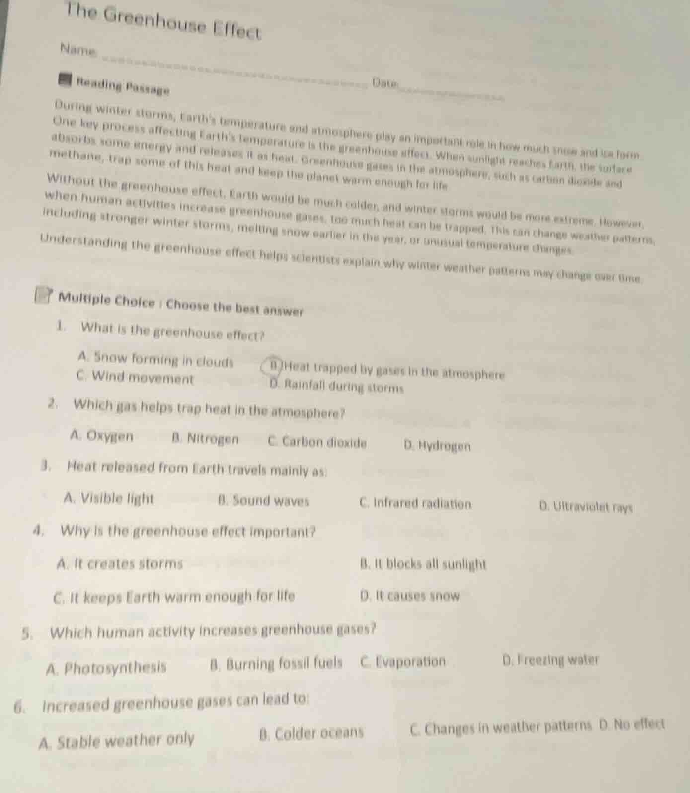 the greenhouse effect name date reading passage during winter storms, e…