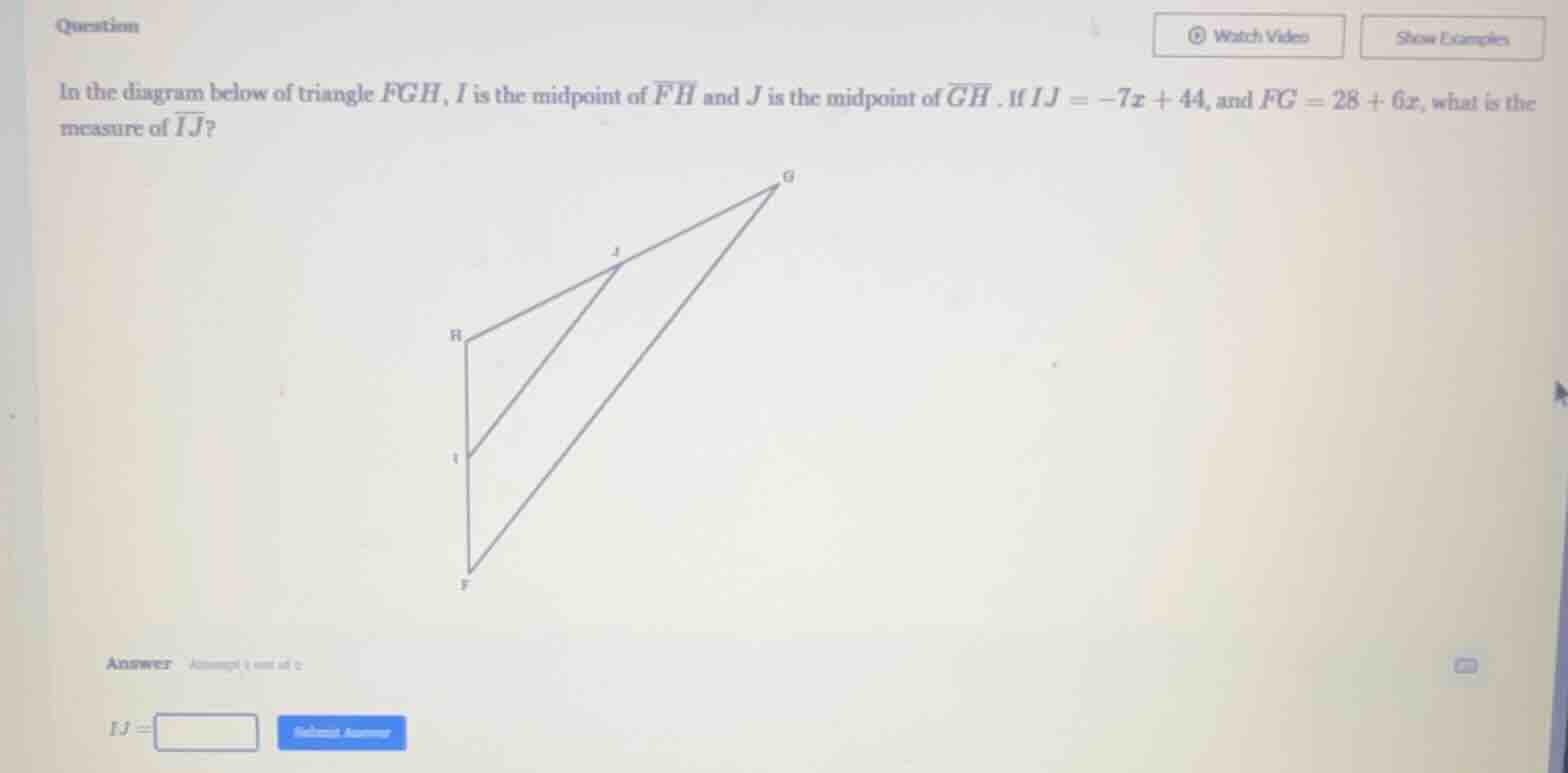 question in the diagram below of triangle fgh, i is the midpoint of \\(…