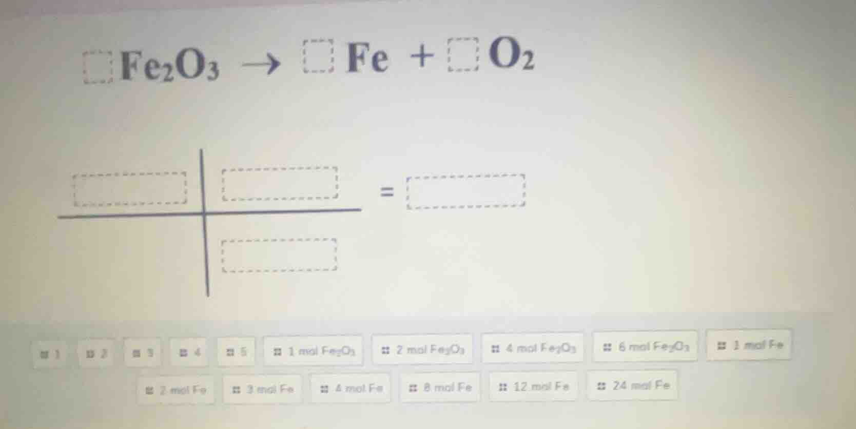 fe₂o₃ → fe + o₂
