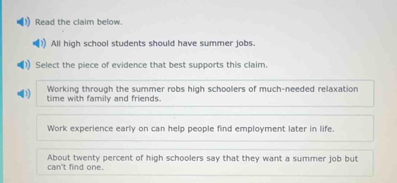 read the claim below. all high school students should have summer jobs.…