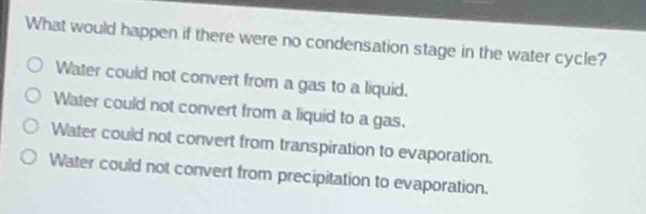 what would happen if there were no condensation stage in the water cycl…