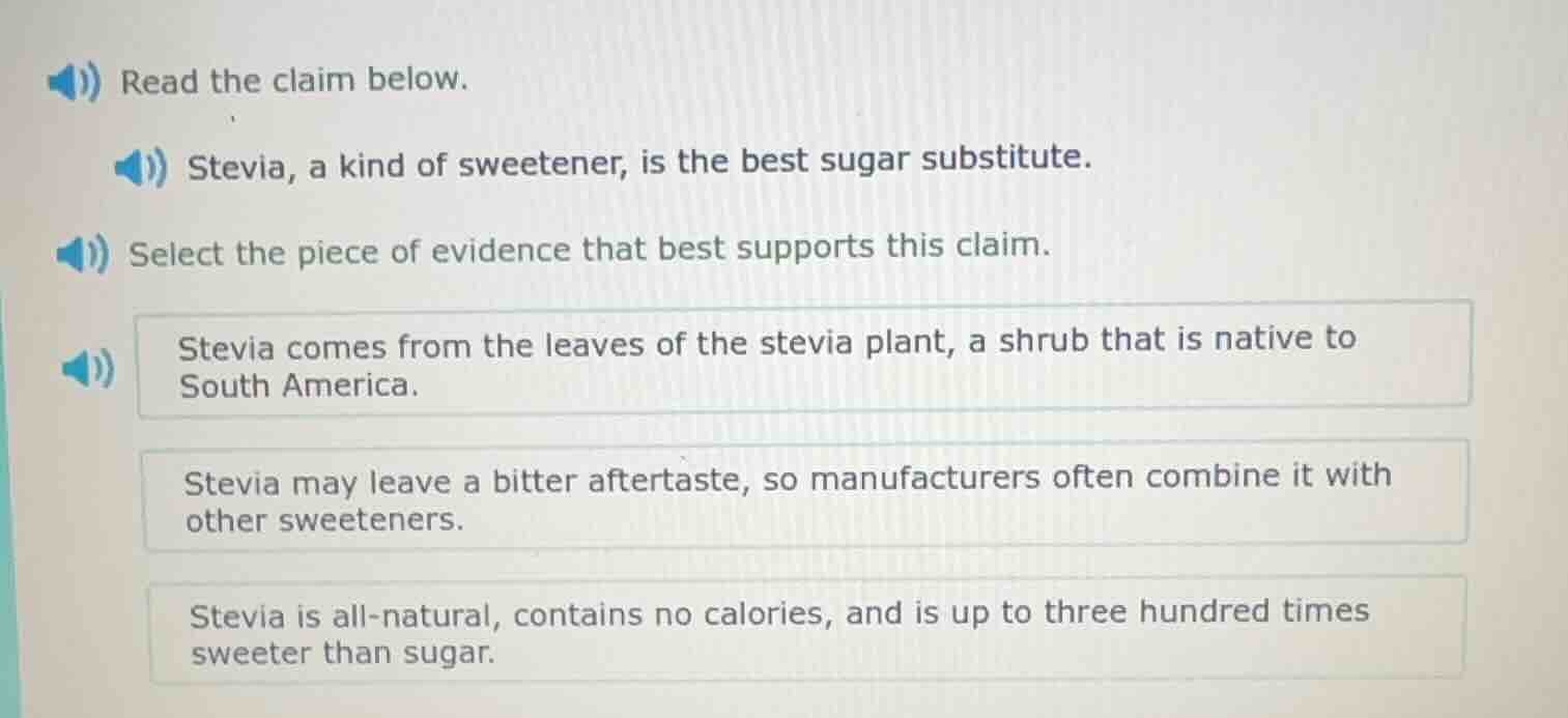 read the claim below. stevia, a kind of sweetener, is the best sugar su…