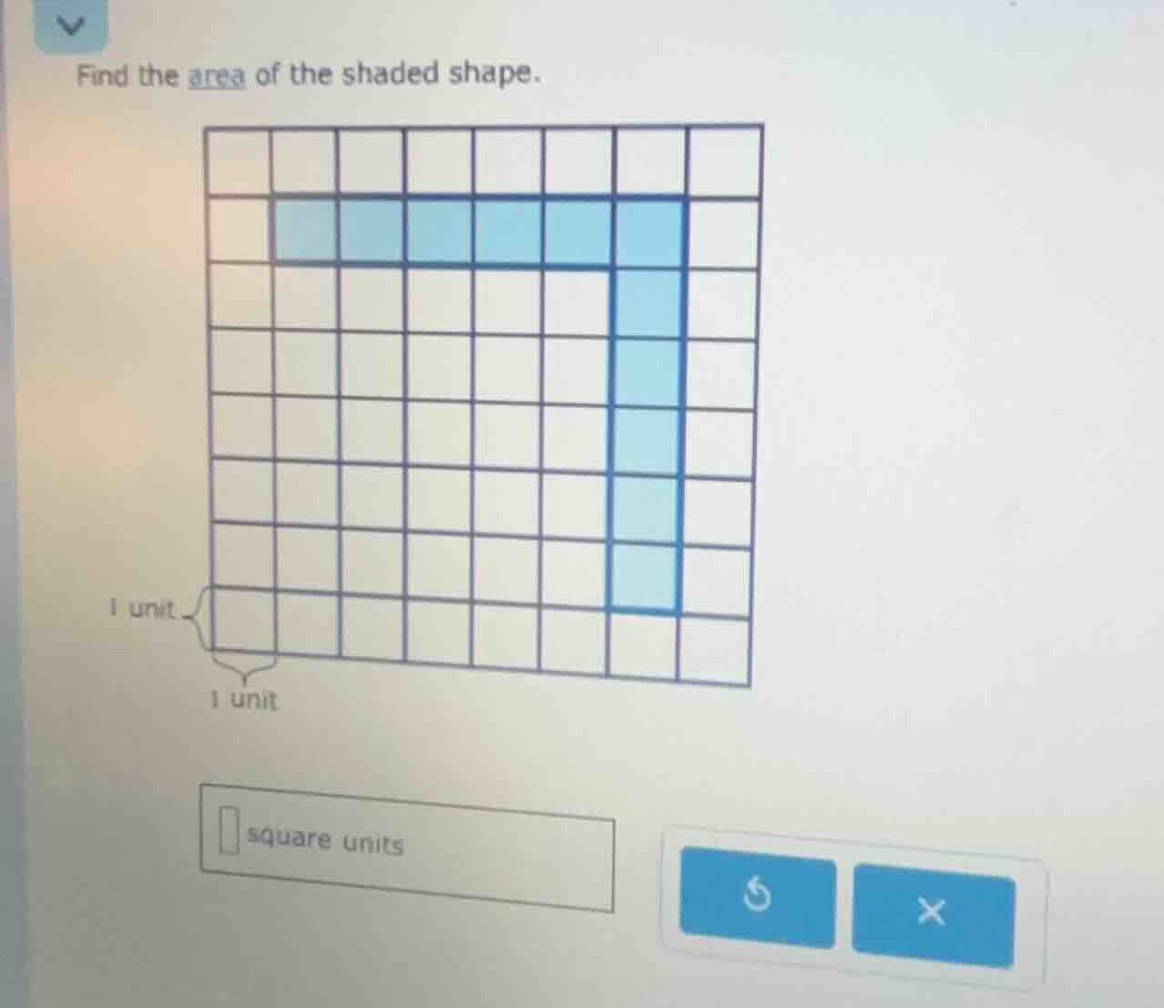 find the area of the shaded shape. 1 unit 1 unit square units