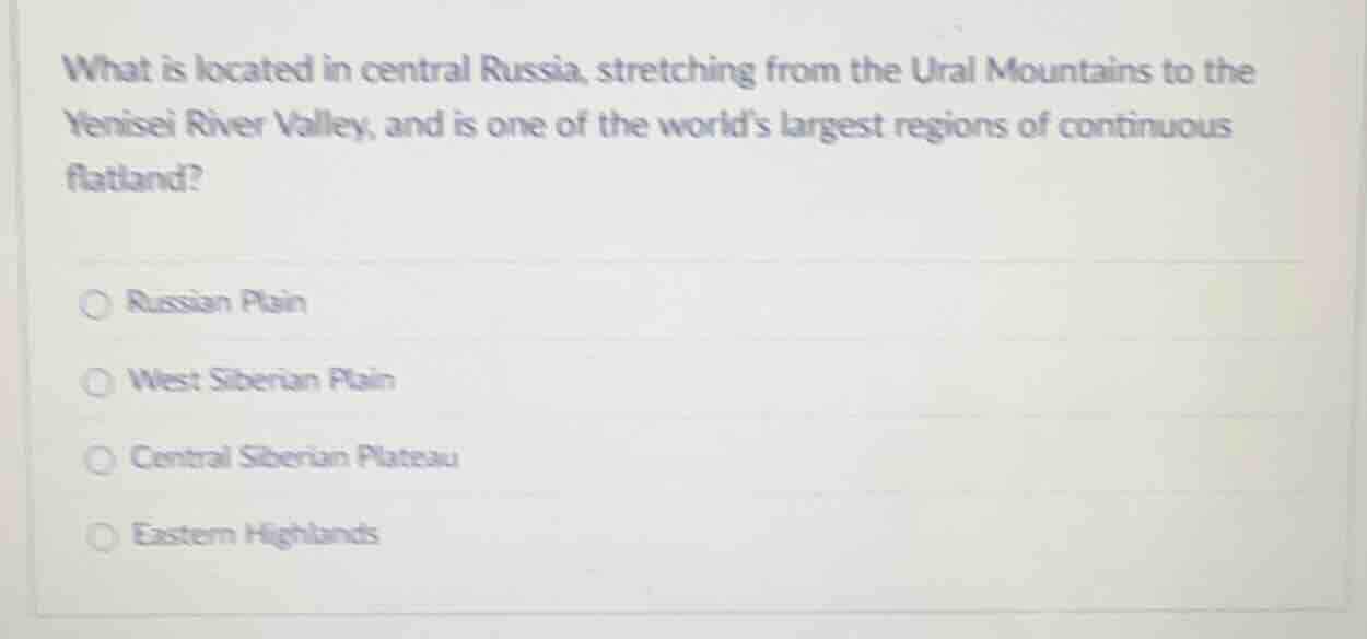 what is located in central russia, stretching from the ural mountains t…