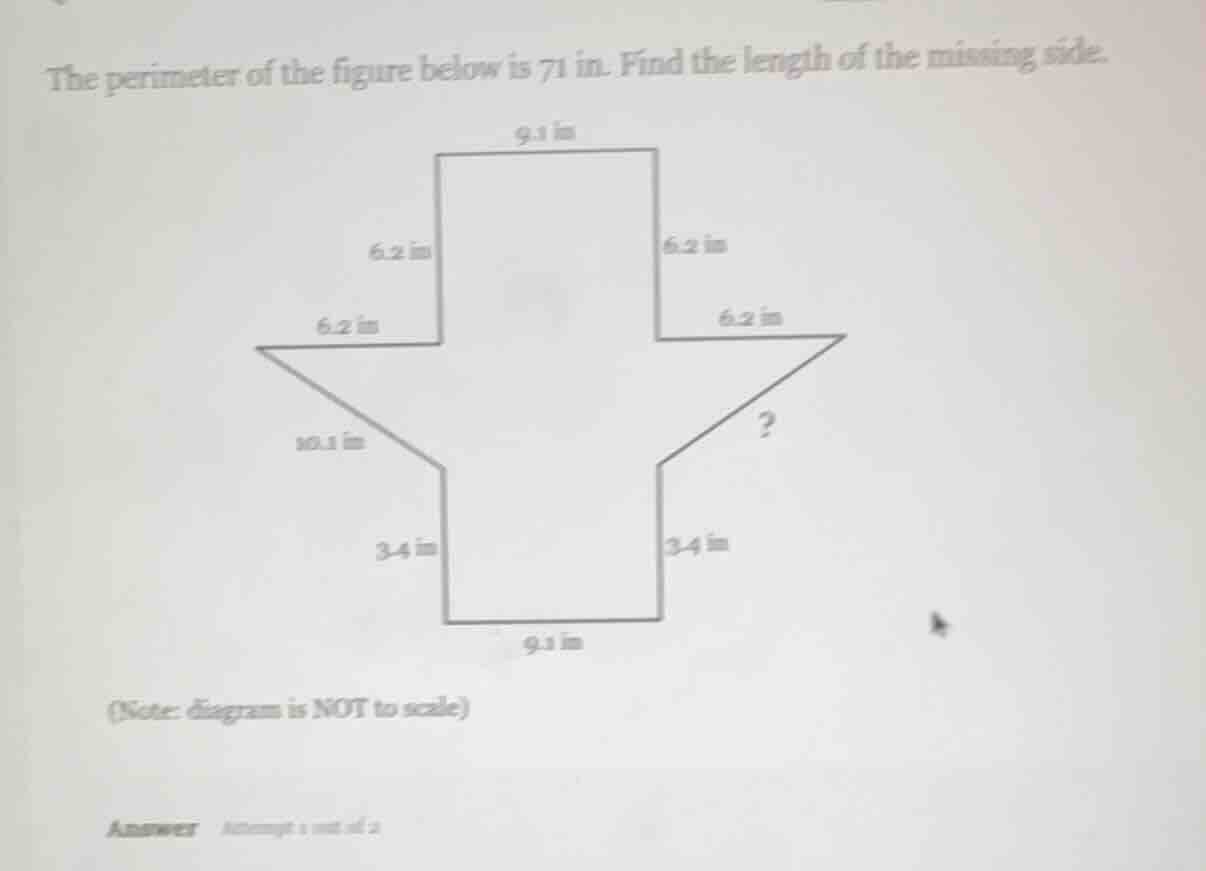 the perimeter of the figure below is 71 in. find the length of the miss…