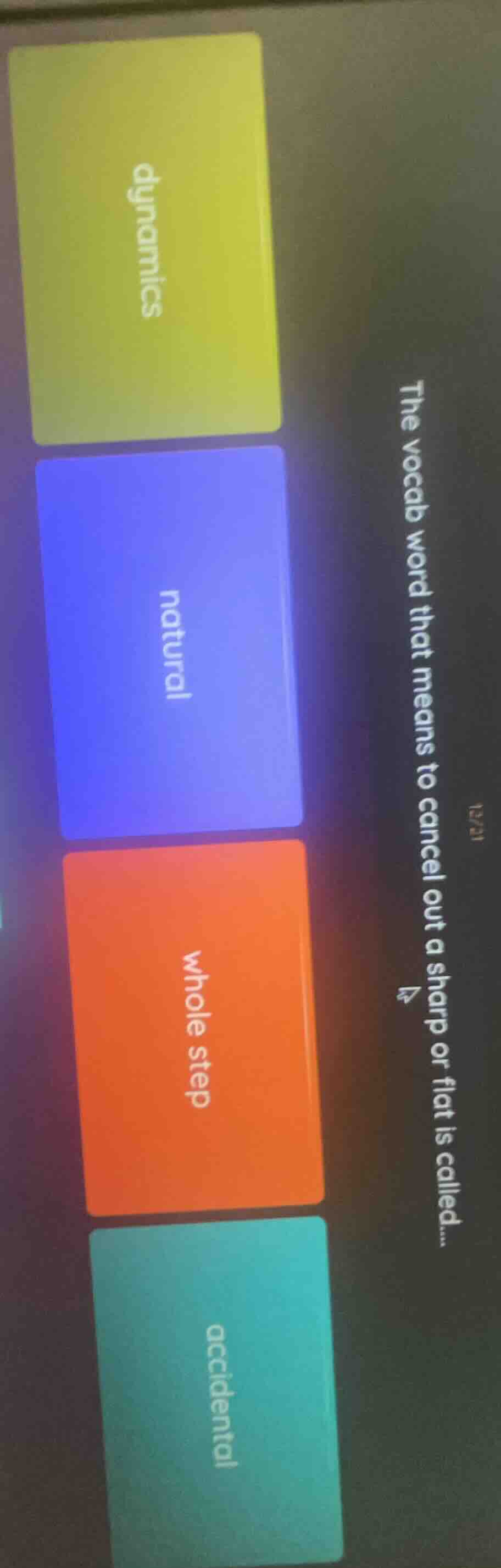 the vocab word that means to cancel out a sharp or flat is called... dy…