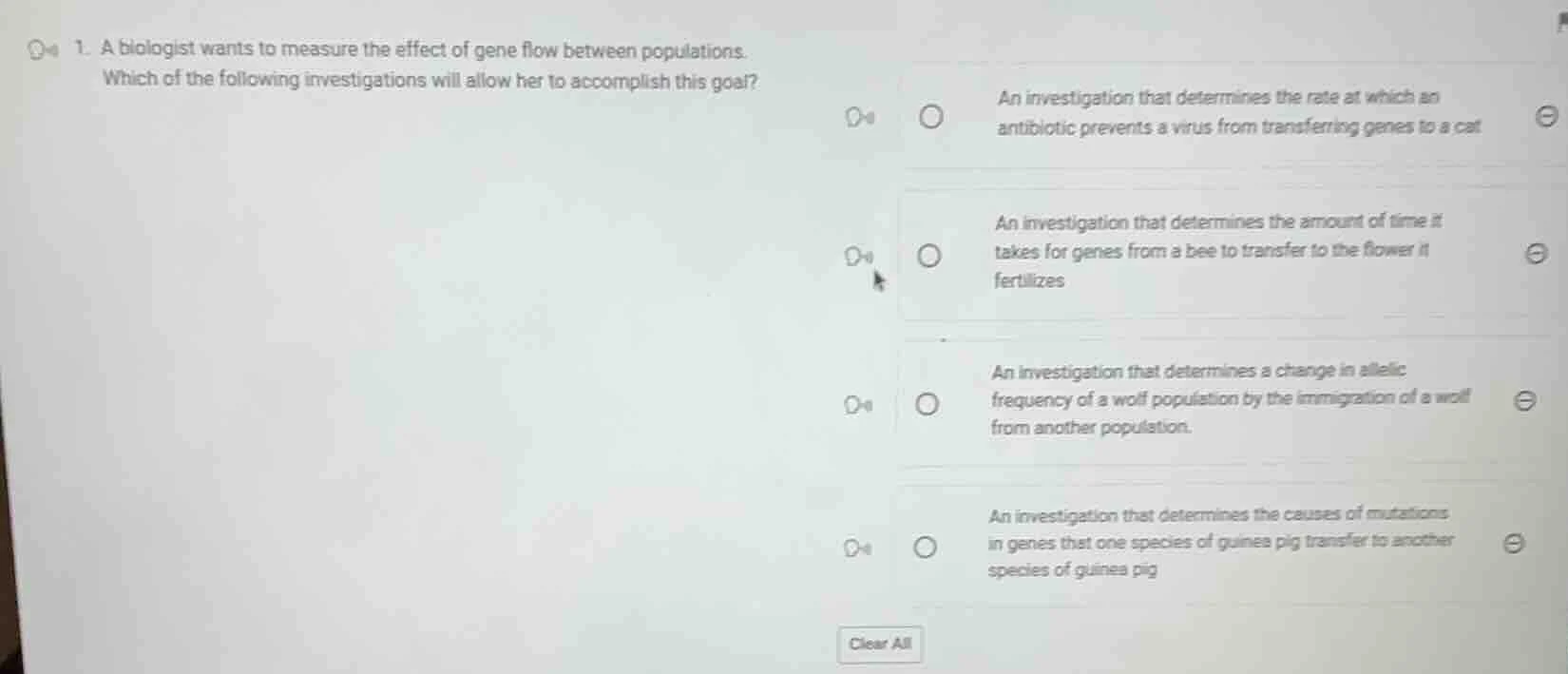 1. a biologist wants to measure the effect of gene flow between populat…