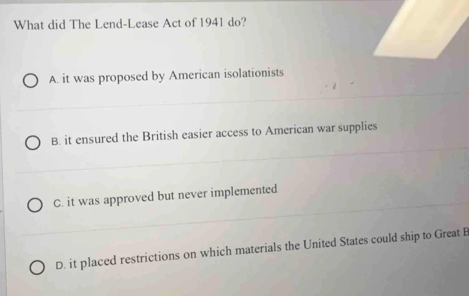 what did the lend - lease act of 1941 do? a. it was proposed by america…