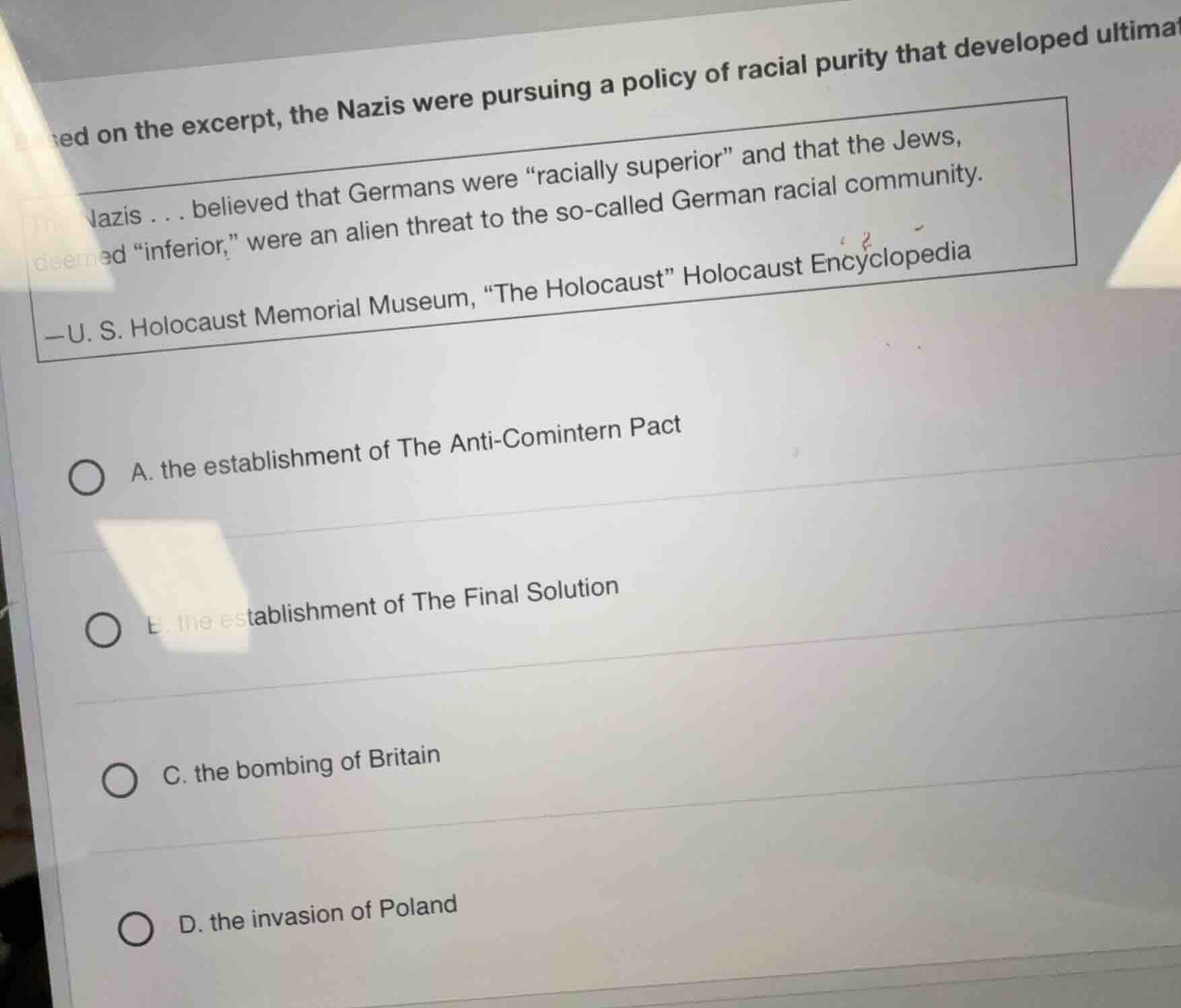 sed on the excerpt, the nazis were pursuing a policy of racial purity t…