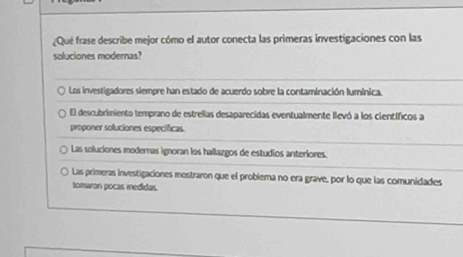 ¿qué frase describe mejor cómo el autor conecta las primeras investigac…