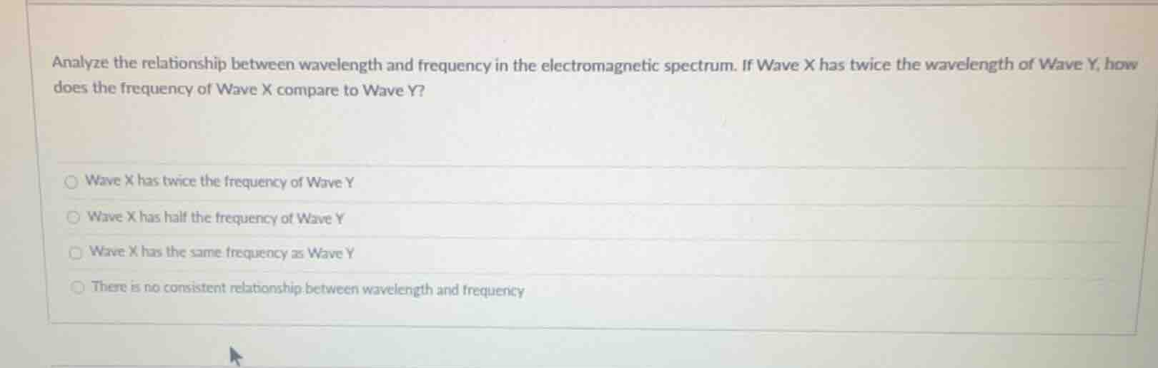 analyze the relationship between wavelength and frequency in the electr…