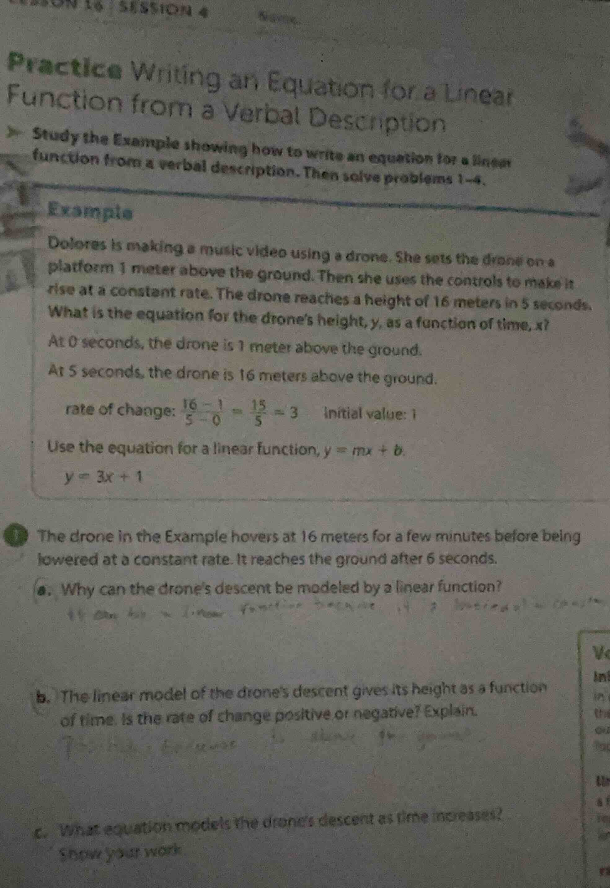 practice writing an equation for a linear function from a verbal descri…
